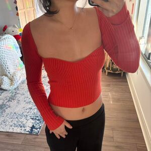 Urban outfitters red ribbed knit long sleeve sweater top